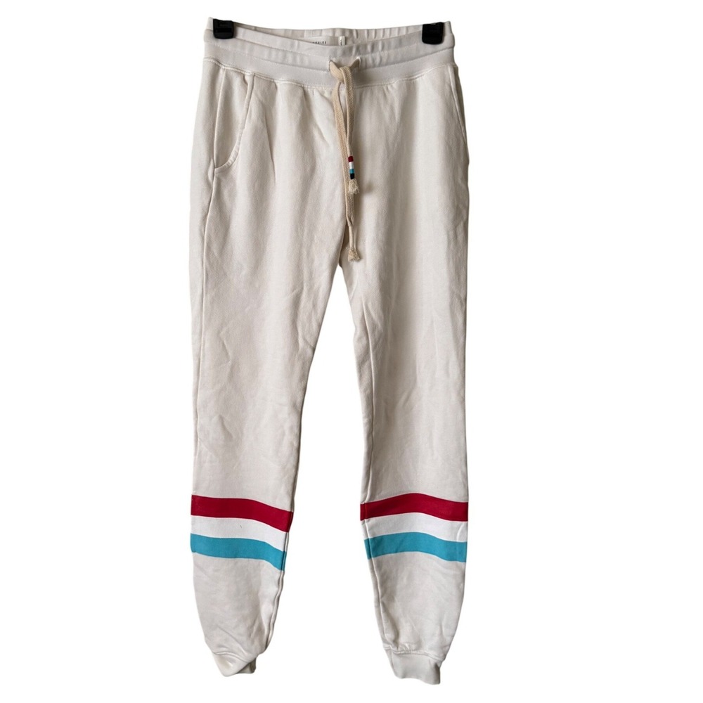 Sol Angeles Women's Cream Cotton Striped Retro Sporty Jogger Sweatpants Size XS
